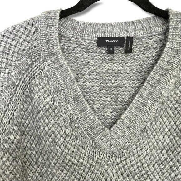 Theory Gray Slouchy V Neck Textured Sweater, Size S - Picture 3 of 12